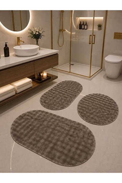 Lionhome Bubble kabartmalı Banyo Halısı Yıkanabilir Renk Vizon 3'lü Set Kayma...