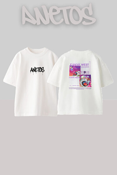 Anetos Kanye West Graduation_2 Design Printed Oversize White T-Shirt