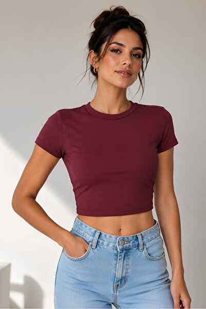 Windy Island Women's Crew Neck Short Sleeve 100% Cotton Crop Blouse
