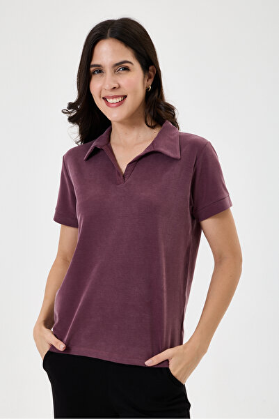 della moor Women's Regular Fit Polo Collar Lycra Modal T-Shirt
