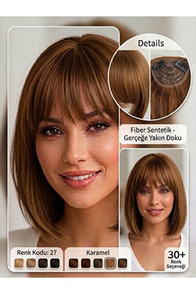 Suzan Peruk İnce Perçem ön Kahkül fiber saç-Tak çıkart çıtçıtlı Perçem