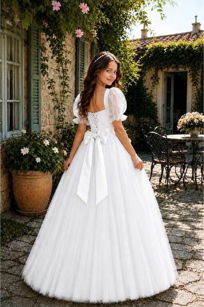 ELAFOR Girl's White Pearl Crown Gift Princess Evening Dress (Wedding, Engagement, Marriage, Birthday, Party, Graduation)
