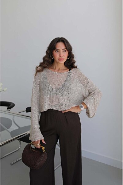 Havoş Beige Sequined Mercerized Blouse