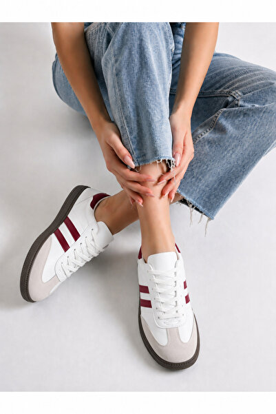Encool Women's Red and White Sneaker Sports Shoes – Retro Style, Striped Desi...