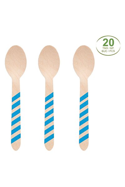 Z Store Lingurițe de petrecere din lemn cu dungi albastre, 16 cm - 20 bucăți