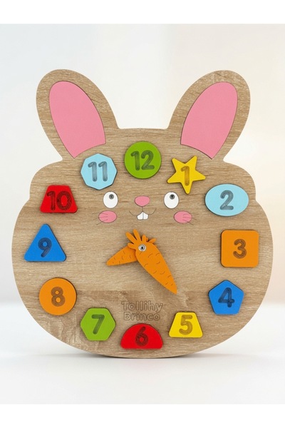 tollihy brinco Montessori Ahşap Hareketli Eğitici Tavşan Saat ve Geometrik Şe...