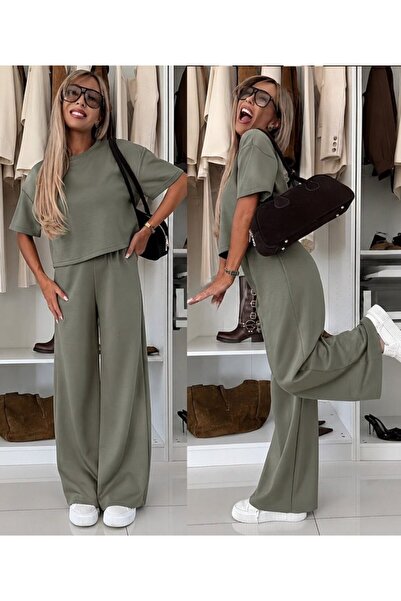 Wear Up Women's Short Sleeve Crew Neck Modal Blouse and Pants Two-Piece Set