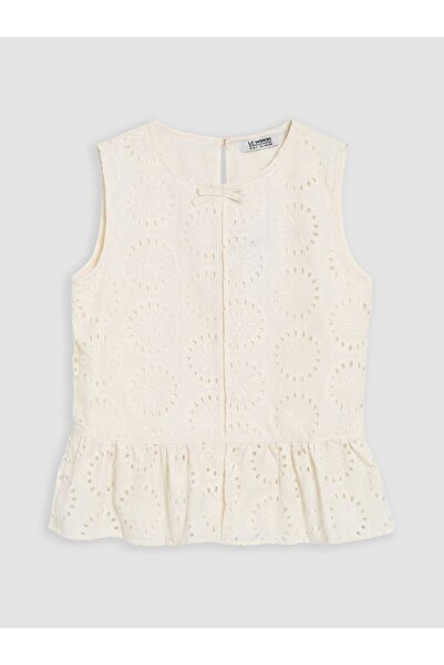 LC Waikiki LCW Kids Beyaz Bisiklet Yaka Kız Çocuk Peplum Bluz