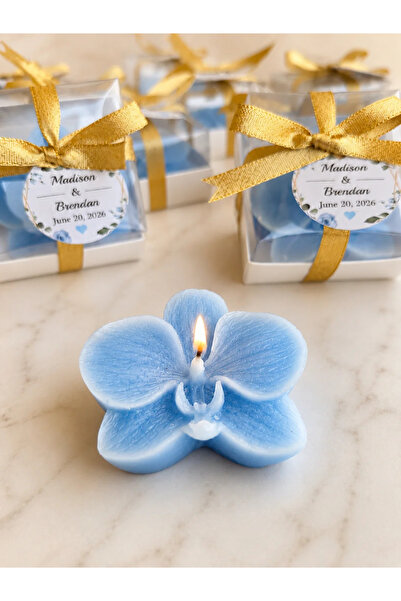 Hediyelik Mumlar Design By Ece Açık Mavi Orkide Çiçek Mum – Kutulu Kişiye Öze...