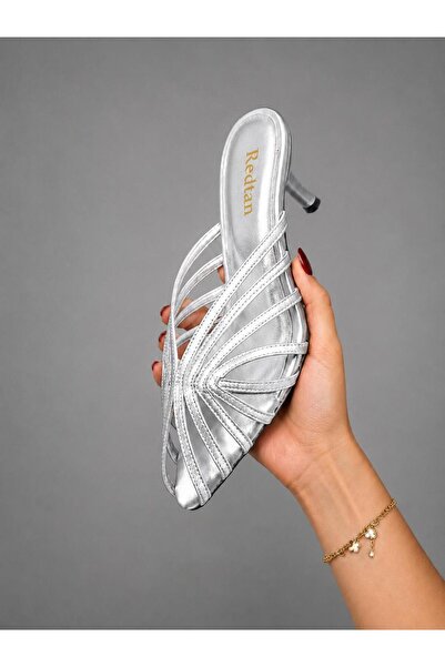 redtan Women's Silver Caged Short Thin Heeled Slippers Modern Stylish Open To...