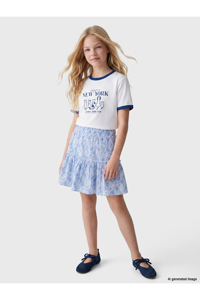 LC Waikiki Lcw Kids Blue Printed Girls' Layered Skirt