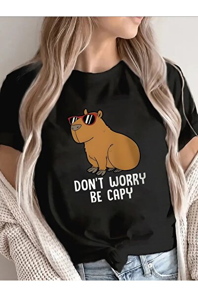STITCHLY تي شيرت نسائي بأكمام قصيرة يتميز بتصميم كابيبارا رائع، مع عبارة "لا ...