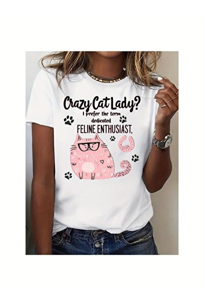 NOURAM تي شيرت مضحك - "سيدة مجنونة؟" تي شيرت بطباعة "I'M Feline Enthusiast" م...