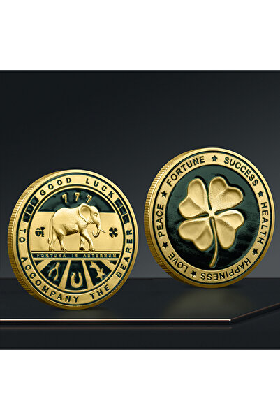 Choice Golden Four Leaf Clo Lucky Four Leaf Clover Coin 4cm Elephant Painted ...