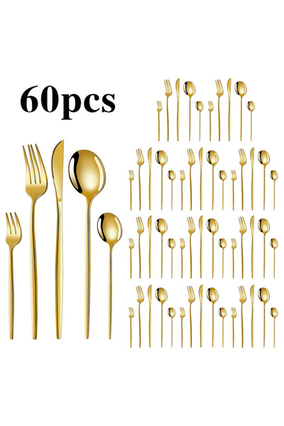 Choice 60pcs gold 5/20/30/60pcs cross-border stainless steel cutlery set, lux...