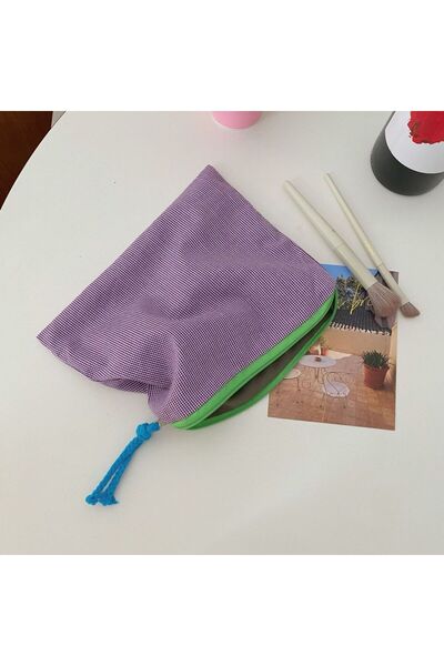 choice2 Purple Large-Capacity Plaid Makeup Bag for Women Ins Style Portable C...