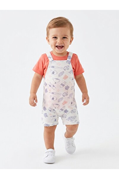 Kids Kingdom Cotton Fish Detailed 2-Piece Baby Boy Salopet Set Jumpsuit