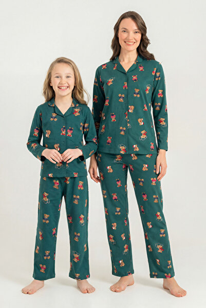 Rolypoly Σετ πιτζάμες για μαμά και κόρη Winter Bear Green Shirt RP3919-A-V1