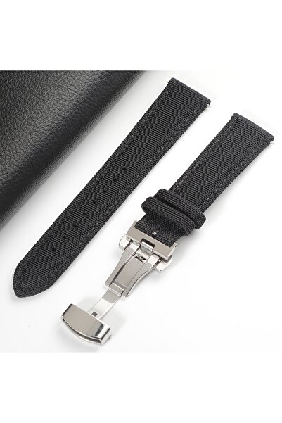 Choice46 20mm black Butterfly Buckle Nylon Sailcloth Deployment Watch Strap 1...