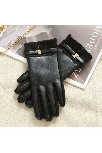 Choice One Size Black Fashion Elegant Retro Women Winter Thick Suede Leather ...