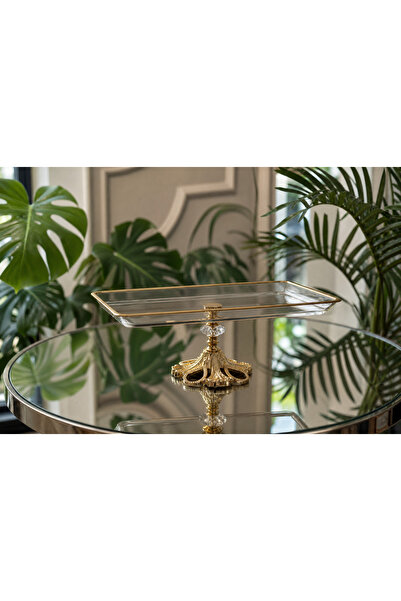 Elta Collection Premium Patentli Gold Ayaklı Cam Sunumluk | Pasta, Kahvaltılı...
