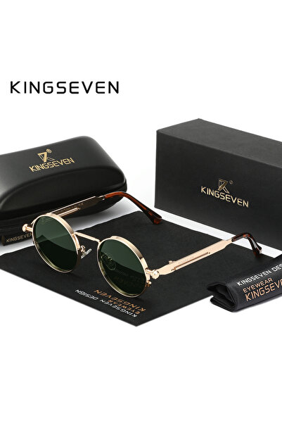 Choice Golden Green KINGSEVEN Brand Men Polarized Steampunk Round Sunglasses ...
