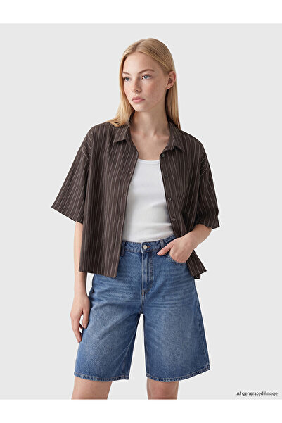 LC Waikiki Nevavm Striped Oversize Women's Shirt with a Difference