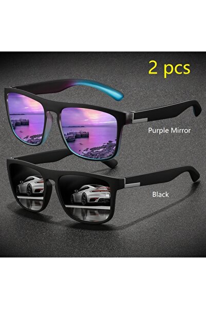 Choice7 Purple-Black 2 Pieces Fashion Vintage Square Sports Sunglasses Men Wo...