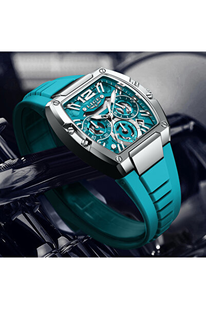 Choice4 LIGE silver cyan LIGE New Luxury Black Silicone Watch Men Square Big ...