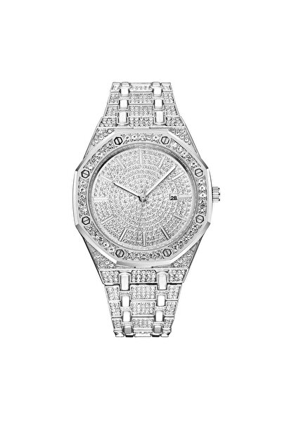 Choice Silver Big Size Artificial Diamond Luxury Men's Watch Business Party A...