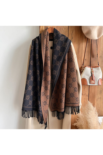 choice2 light brown Brands Jacquard Design Winter Two-Sided Scarf Cashmere So...