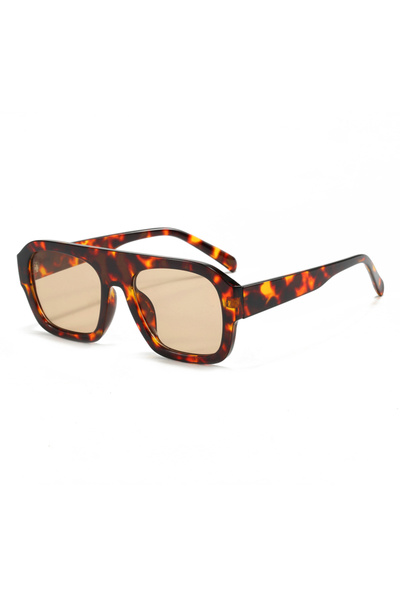 Choice6 leopard champagne Classic Rectangular Large Frame Sunglasses Women Fa...