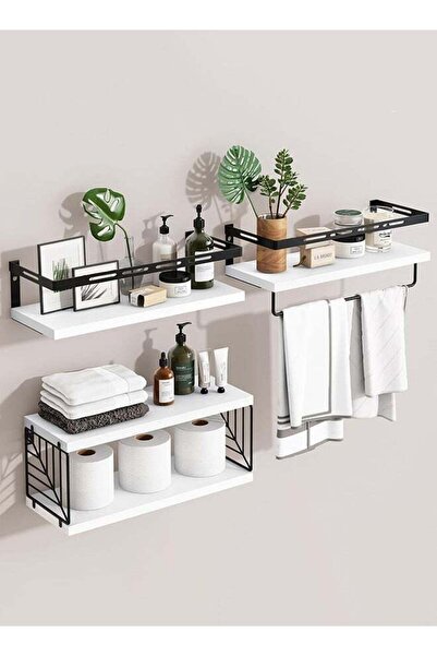 Generic CozyNest 4Pcs Floating Wall Shelves, Solid Wood and Iron Wall-Mounted...