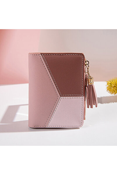choice2 pink Simple Style Short Wallets Tassel Hit Color PU Leather Coin Purs...