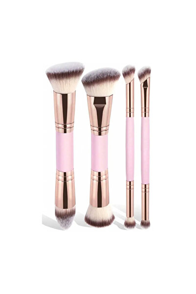 Choice Pink 4Pcs Dual-Ended Makeup Brush Set, Soft Synthetic Bristles Foundat...