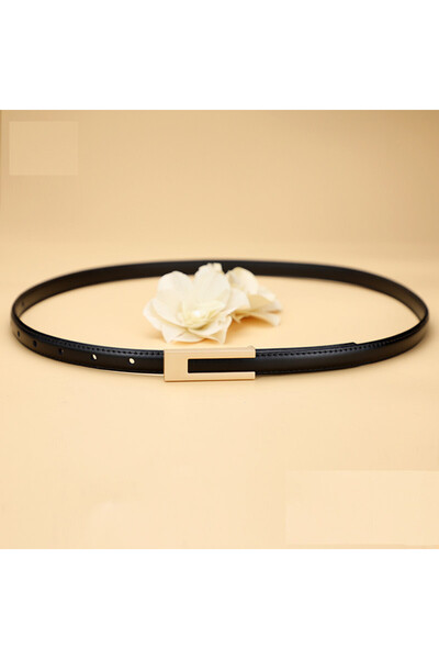 choice2 black Women Korean Fashionable PU Leather Thin Waist Strap Metal Acce...