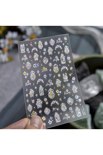 Choice 1Pcs 5D Crystal Flowers Nail Stickers Glass Bottle Dry Flower Self Adh...