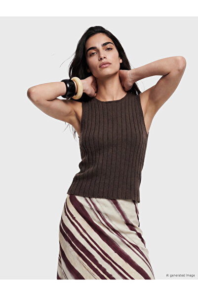 LC Waikiki Lcw Vision Brown Crew Neck Striped Women's Knitwear Undershirt