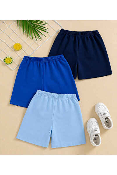 LOUİSA Girl-Boy Sax Blue-Navy Blue-Baby Blue Plain Shorts