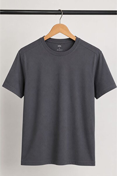 Parkur Men's Anthracite Lycra Relaxed Fit Basic T-Shirt