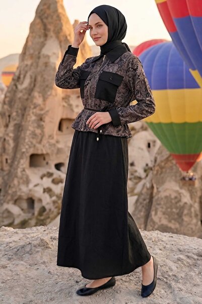 TOFİSA Patterned Skirt Suit Black - 28495-Black
