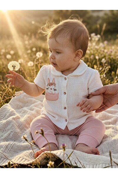 INFANT Set cămașă și pantaloni BabyM cu iepuraș brodat