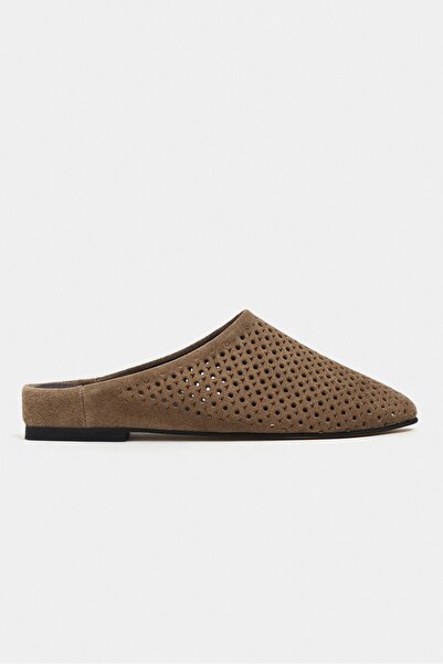 NİŞANTAŞI SHOES Palya Rome Beige Suede Studded Genuine Leather Flat Sole Wome...