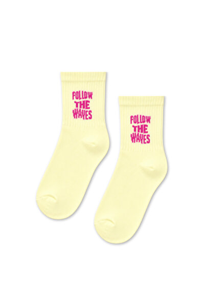CARNAVAL SOCKS Follow the Waves Written Light Yellow Half-Toe Short Socks