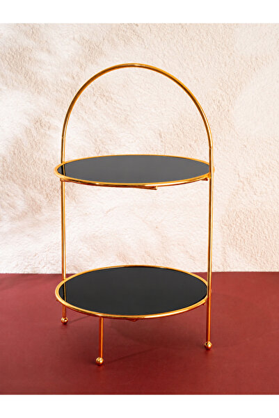 mba decor metal bending art İki Katlı Gold Kaplama Siyah Pleksi Sunum Standı 25x40 cm Pasta Kurabiye İkramlık Organizer