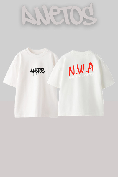 Anetos Λευκό μπλουζάκι με στάμπα NWA Design Oversize