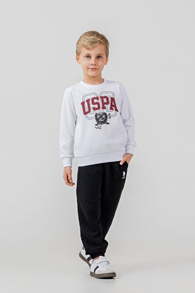 U.S. Polo Assn. Boy's Printed White Long Sleeve Tracksuit Set Us2646-C-V1