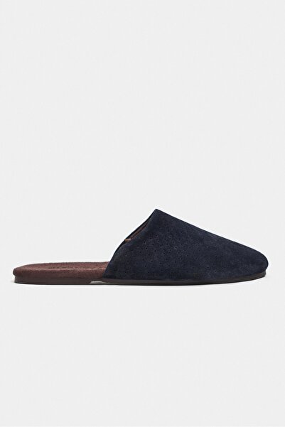 NİŞANTAŞI SHOES شبشب نسائي من مودي مصنوع من الجلد السويدي باللون الأزرق الداك...