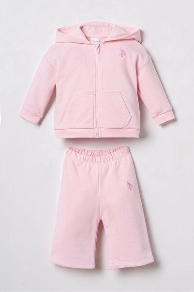 U.S. Polo Assn. Embroidered Baby Girl Pink Long Sleeve Pajama Set Usb3246-C-V2