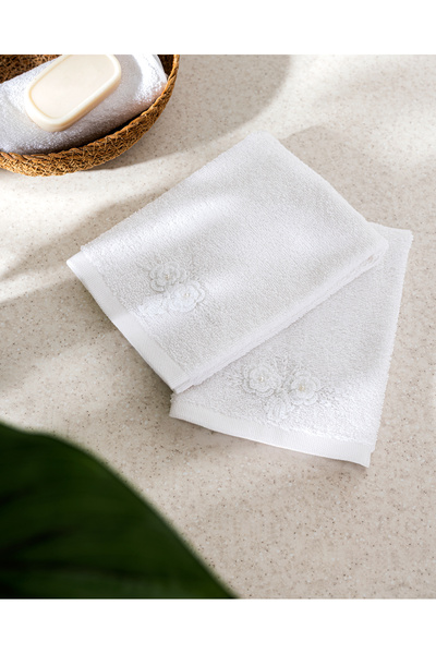 Madame Coco Rosabell 2-Pack 100% Cotton Crochet Hand Towels - White - 30X40 cm